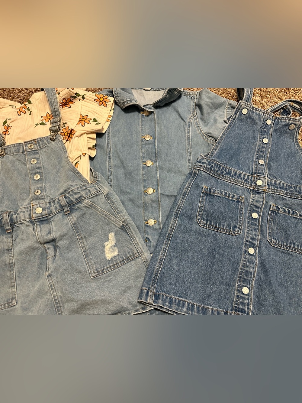 Cat & Jack Light Blue Denim Overalls Trio